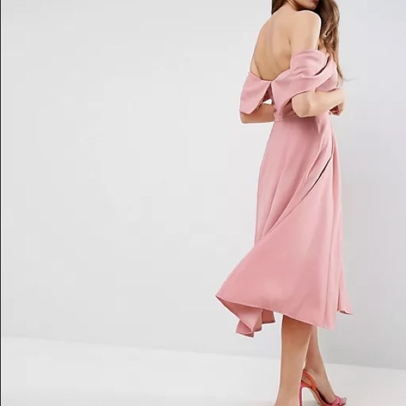 ASOS Bardot Fold Over Midi Prom Dress - Picture 2 of 8